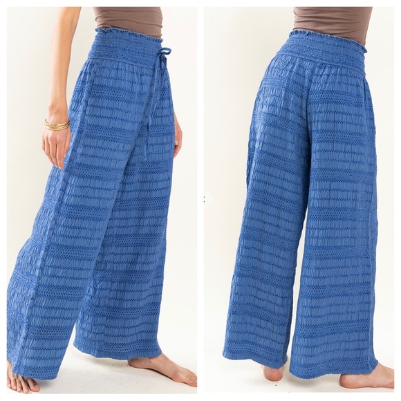 Boho Textured Fabric Solid Wide Pants - Picture 3 of 6